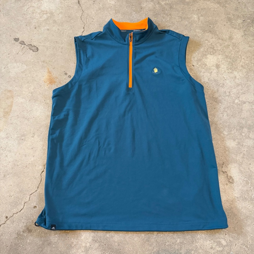 Adidas Golf Vest Mens L Blue Climacool 1/4 Zip Bear Creek Golf Club Pullover